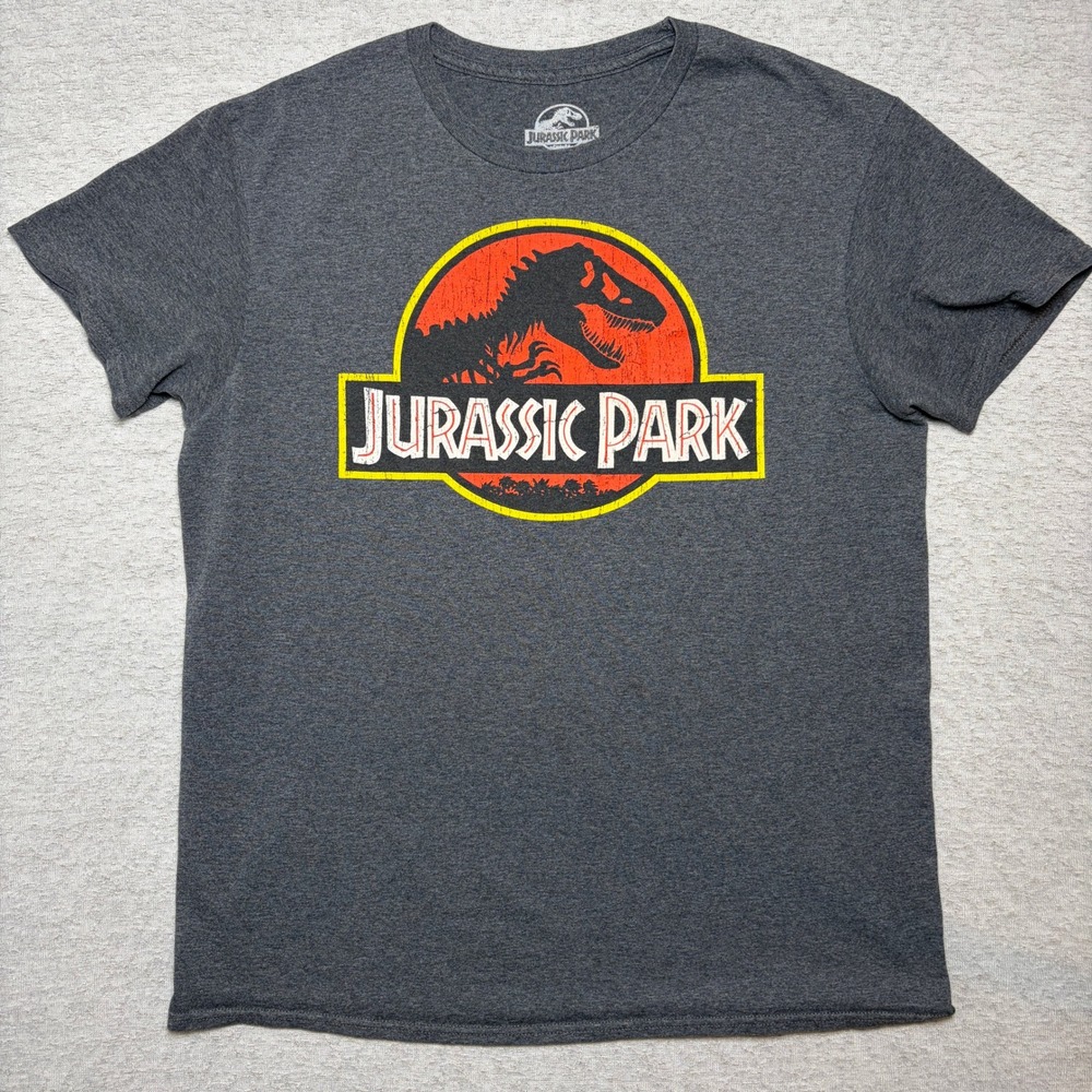 Jurassic Park Mens Tshirt‎ Large Gray Heather Graphic Logo Movie Tee
